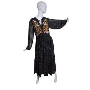 Rusty Dustty Bohemian Women's OXL Flowy Embroidered Whimsy Tassel Maxi Dress
